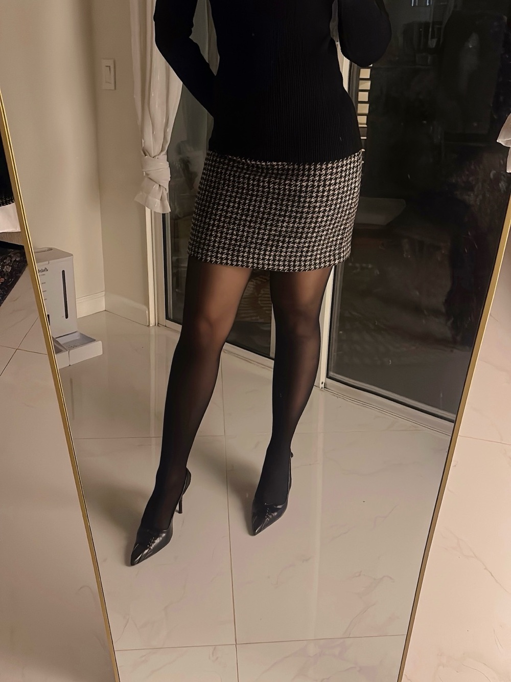 H&M Houndstooth Mini Skirt - Black & Cream